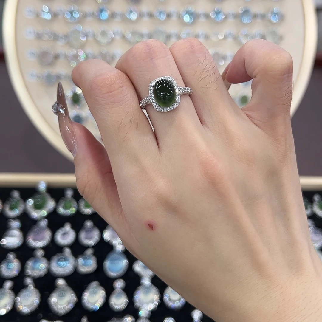 蛇纹石玉银S925镶嵌戒指