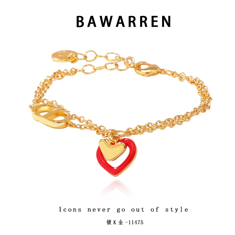Bawarren 镀K金 美❤ 11475-【猪鼻红爱心】手链轻奢百搭