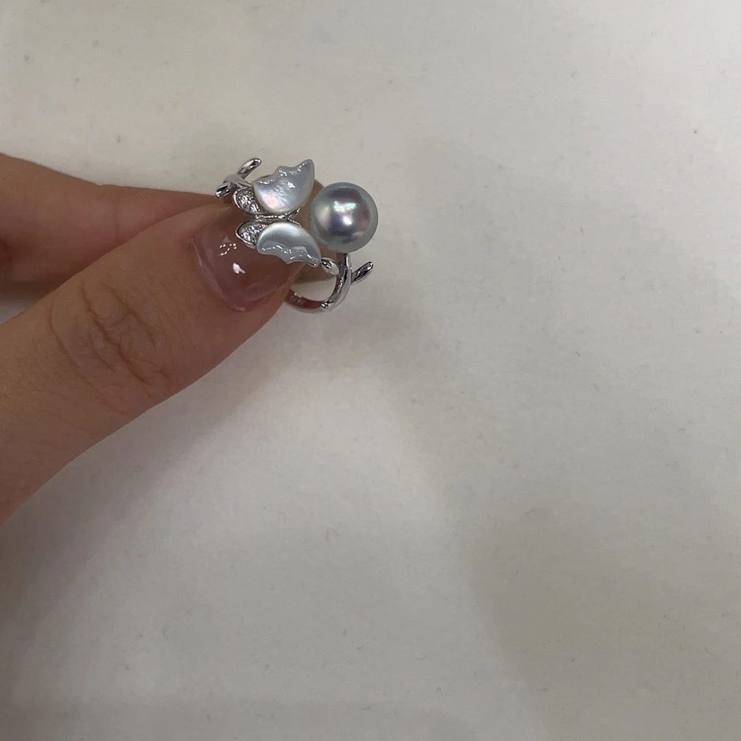 银S925镶嵌戒指海水珍珠