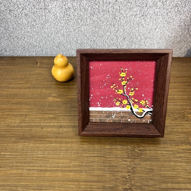 五寸手写手绘摆台-12*12-红墙梅花一套