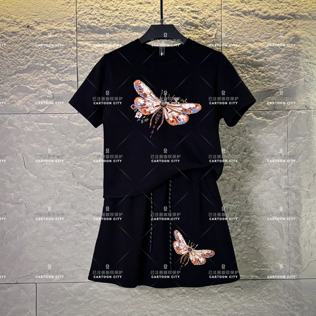 WMA-A242<重工蝴蝶系列>丨宽松版夏季T恤短裙休闲套装