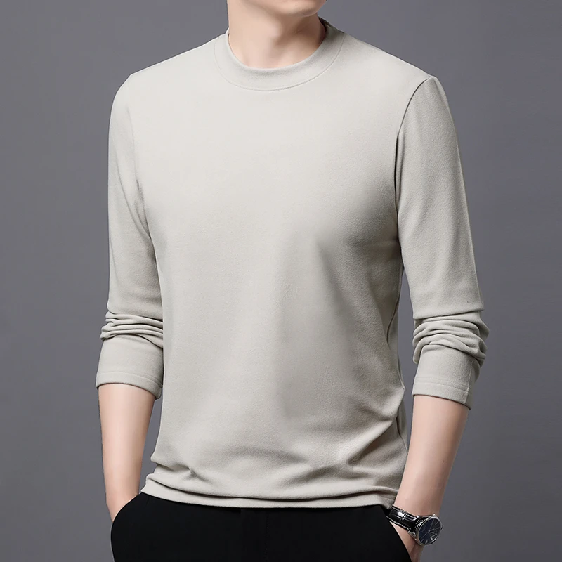 男士阳离子双面绒长袖T恤秋冬爸爸德绒打底衫中年秋衣半高领上衣