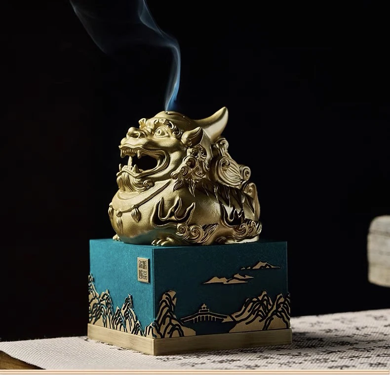 玉玺黄铜盘香炉(室内仿古香薰炉)