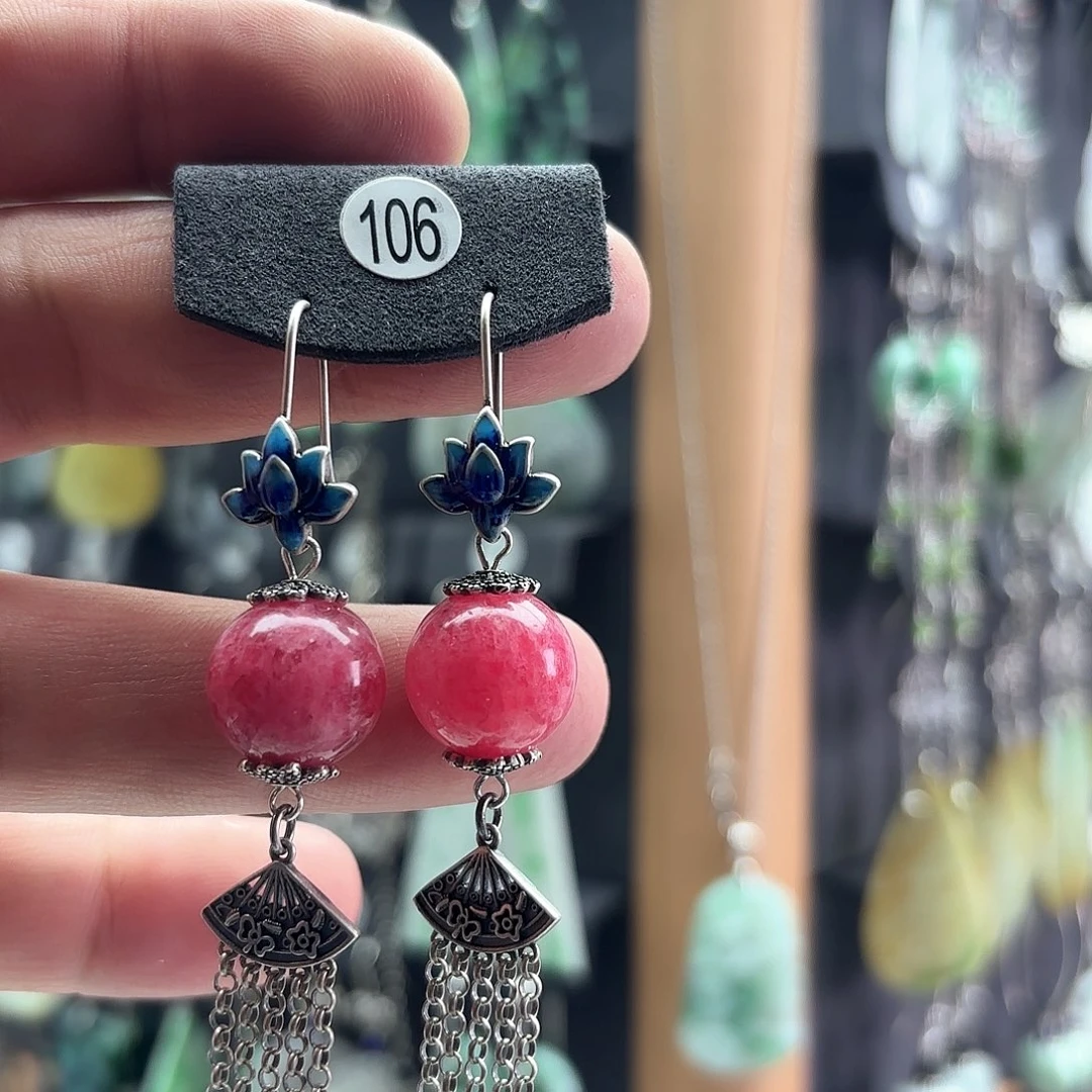 石英质玉耳饰银S925镶嵌玉****轮