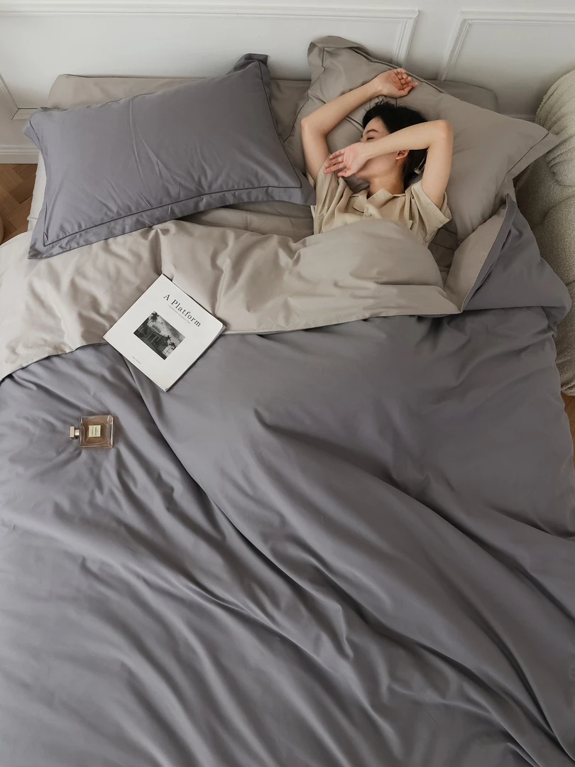 【秋冬款】轻奢简约A类长绒棉全棉双拼床上用品四件套床单床笠款