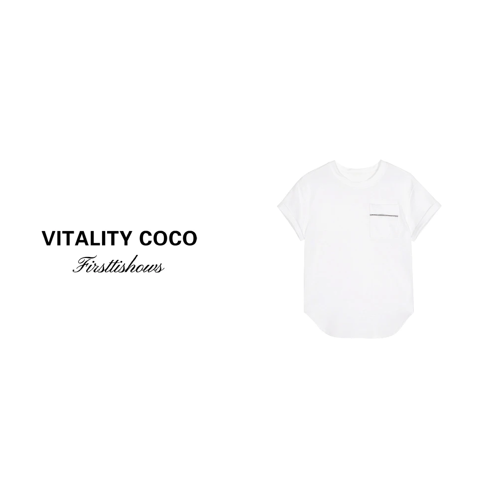 「VITALITYCOCO」25年春款上新高级百搭纯色圆领星链短袖t恤-1802