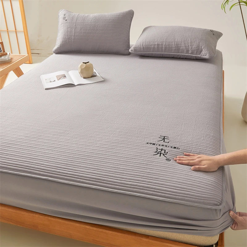 2025新款极简无染刺绣夹棉大豆床笠