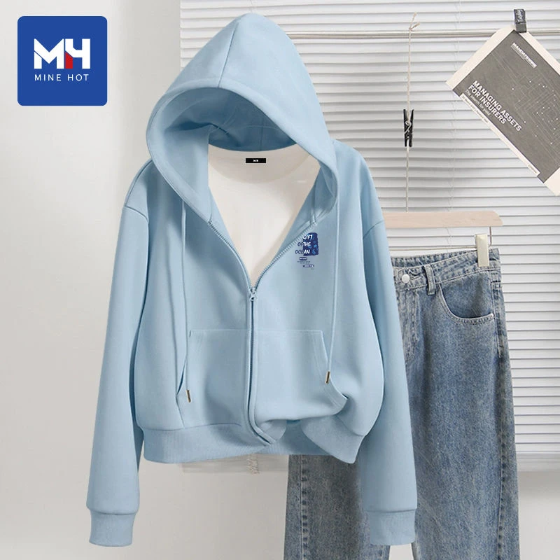 唐狮集团MH卫衣外套女春秋女2025新款小个子蓝色休闲短款开衫H
