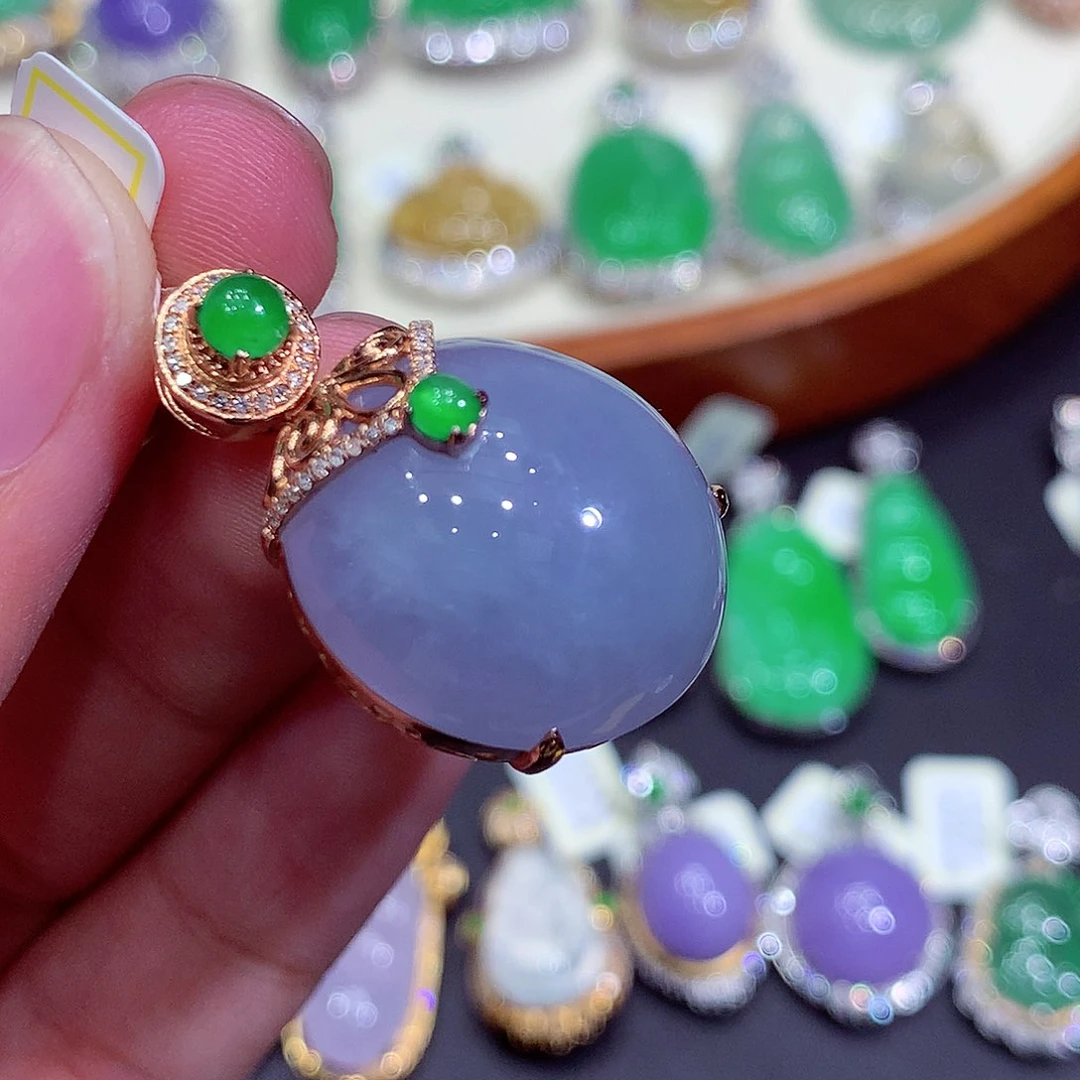 翡翠18K金镶嵌吊坠(不含链)