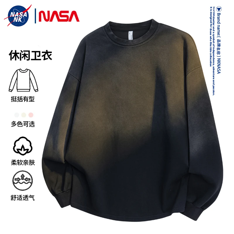 NASA联名美式高街渐变卫衣男士宽松百搭休闲青少年潮流复古上衣服