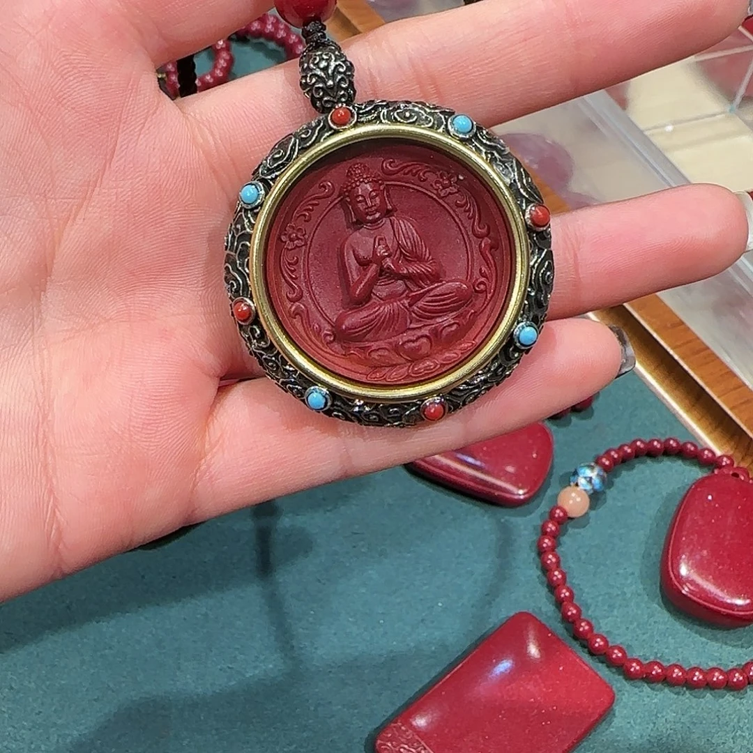 归***.天然辰砂朱砂守护神吊坠