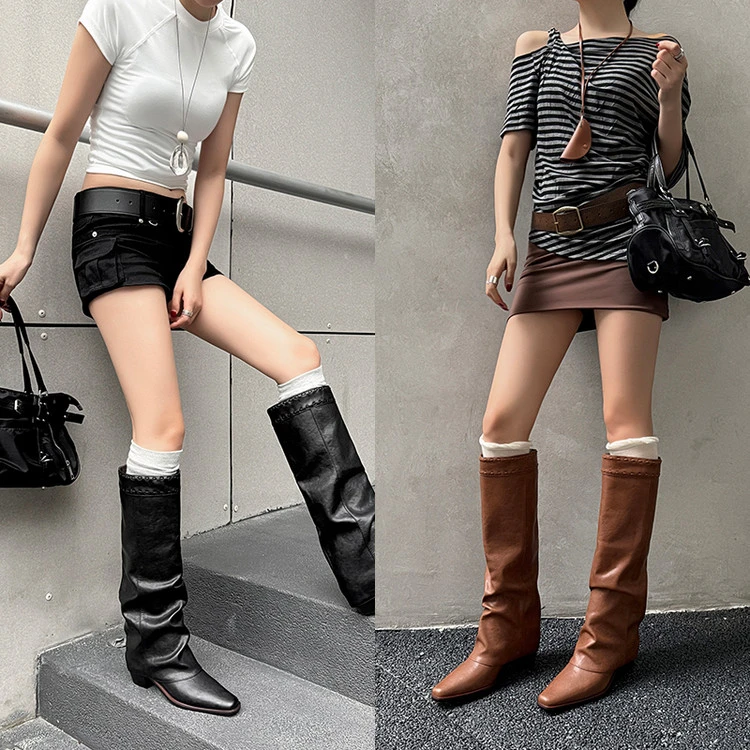 显瘦长靴2025冬季新款真皮高筒女靴子小个子骑士靴长筒高跟裤管靴