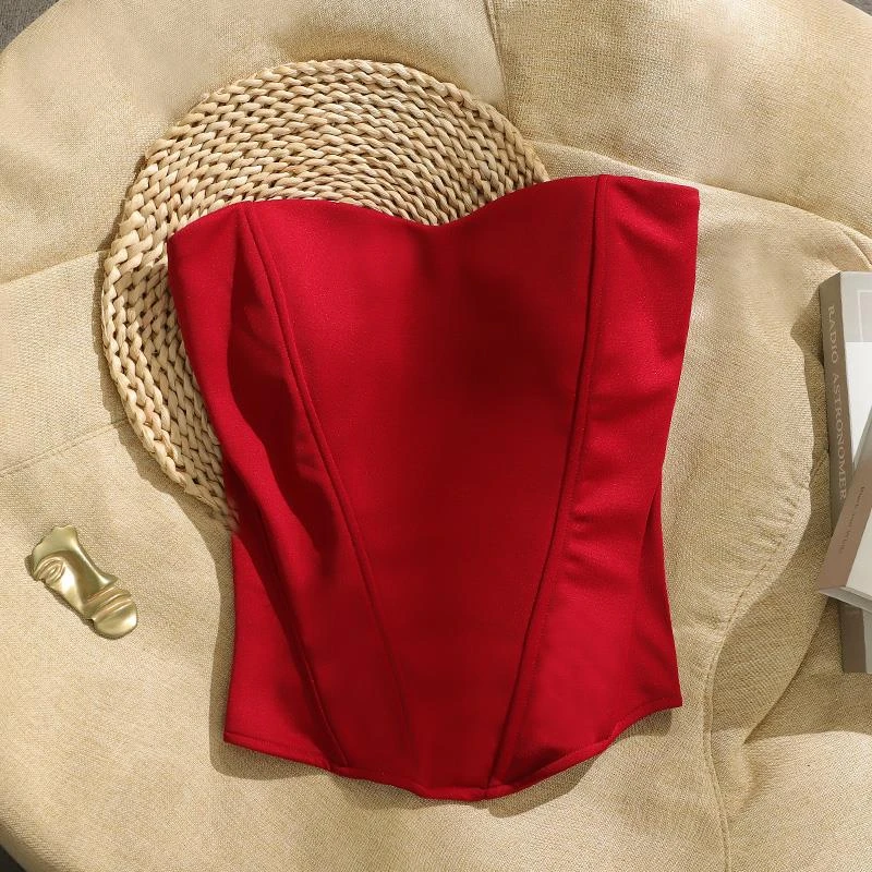 法式鱼骨束腰吊带背心女内搭打底胸垫外穿抹胸欧美设计感小众上衣