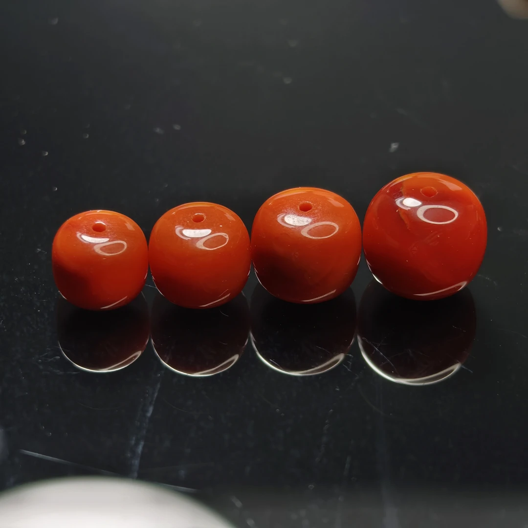 天然凉山瓦西南红老型珠配珠文玩配饰柿子红老型珠