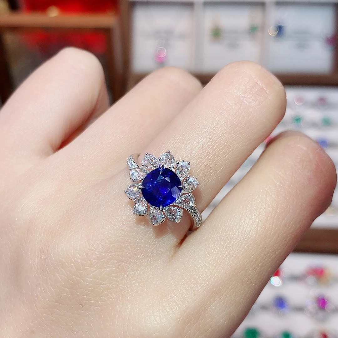 戒指蓝宝石18K金镶嵌1.22ct/天然宝石/七天无理由