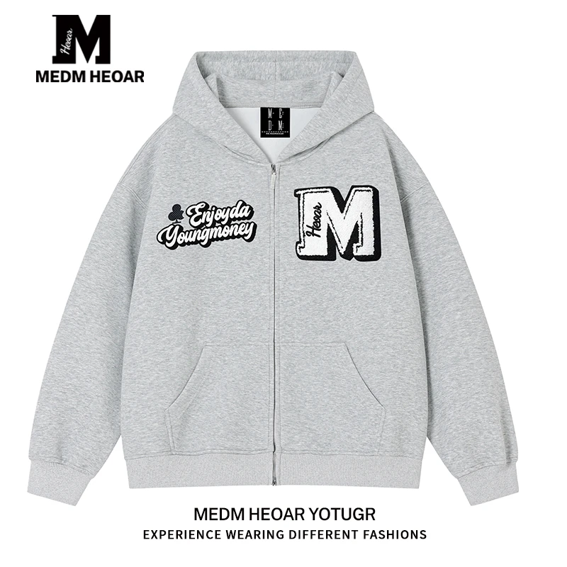 【三标齐全】MEDM HEOAR国潮牌美式印花拉链连帽卫衣情侣春秋帽衫