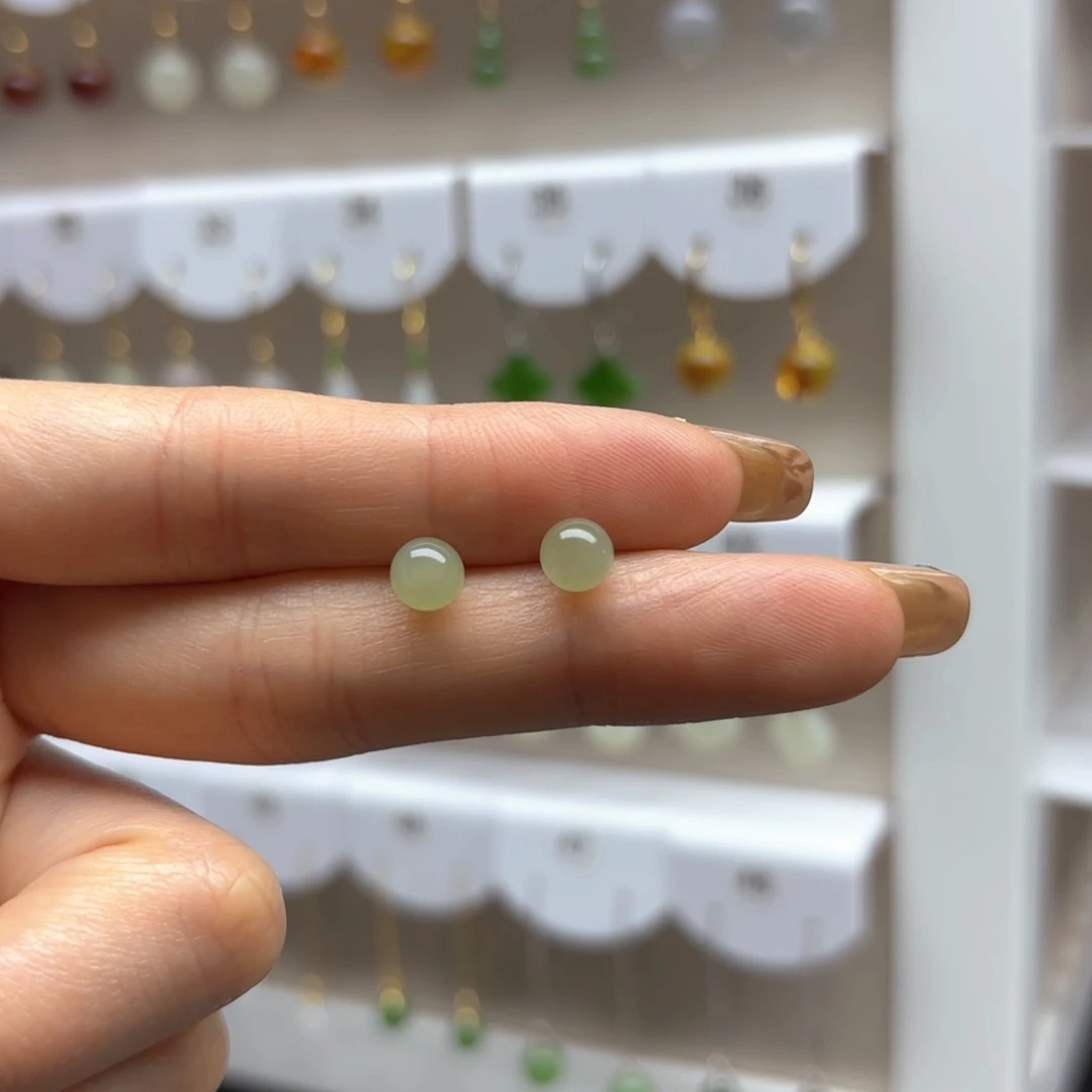 和田玉银S925镶嵌耳饰2