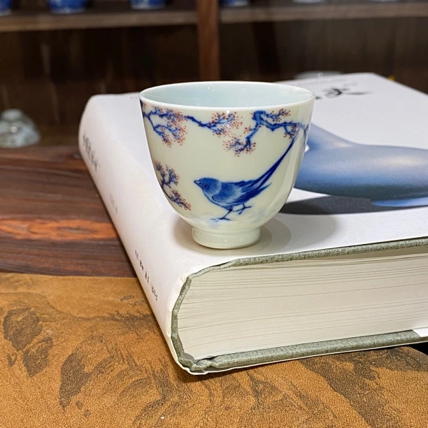 续真柴窑花鸟点红小鸡心杯主人杯品茗杯