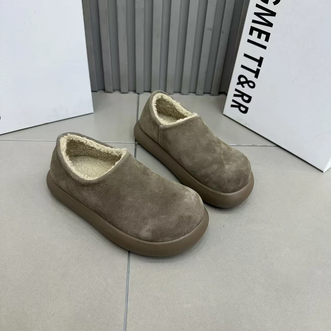 高品质磨砂皮小土豆勃肯鞋女鞋2025冬新款加毛保暖明星同款豆豆鞋