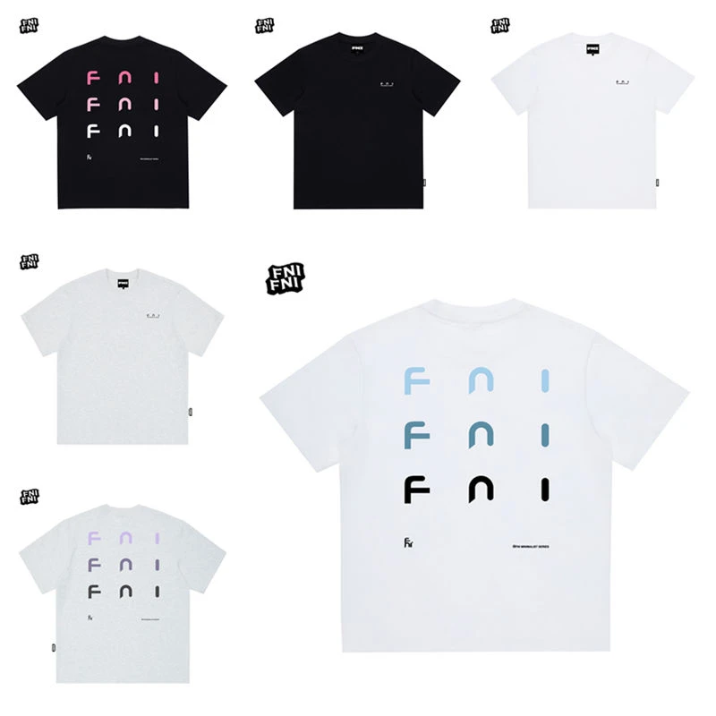 FNI黑标（渐变英文AB面）重磅纯棉男女同款t恤美式圆领短袖夏新胶浆