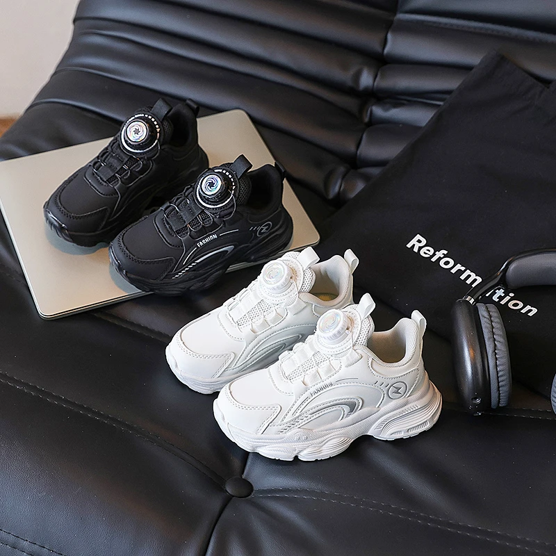 男童运动鞋2025春季新款儿童旋转纽扣老爹鞋女童透气休闲鞋-8030