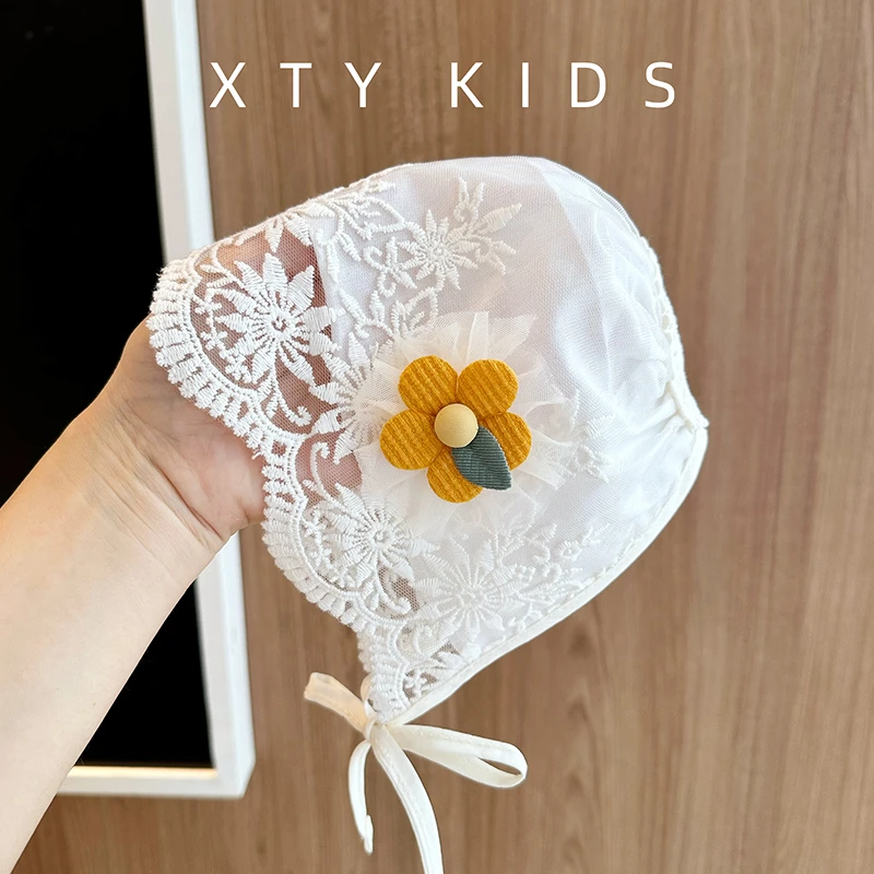 韩版婴儿遮阳帽子夏季薄款透气新生幼儿宫廷帽公主儿童洋气宝宝帽