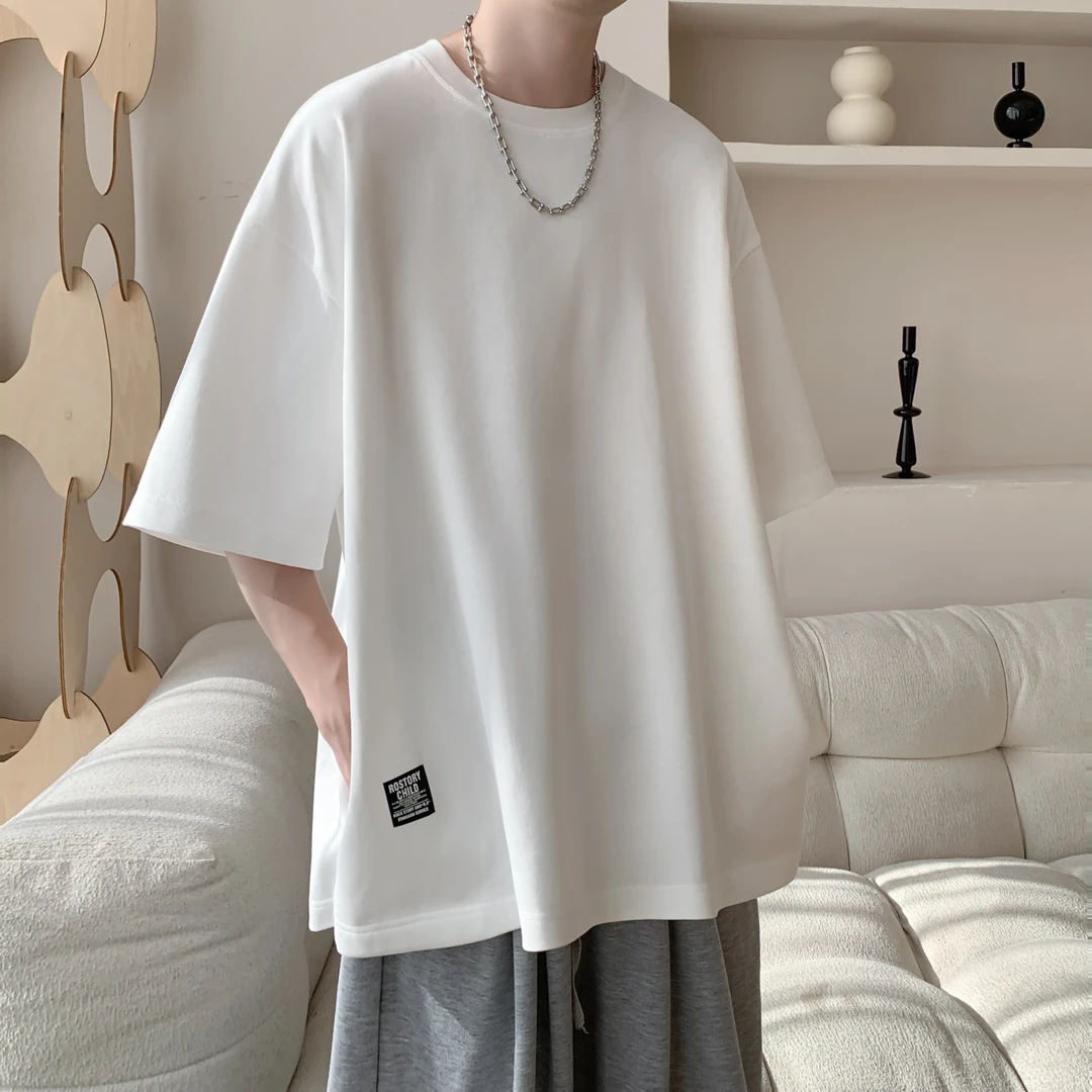 夏季新款男士简约大码纯色T恤宽松潮牌潮流ins休闲百搭款短袖