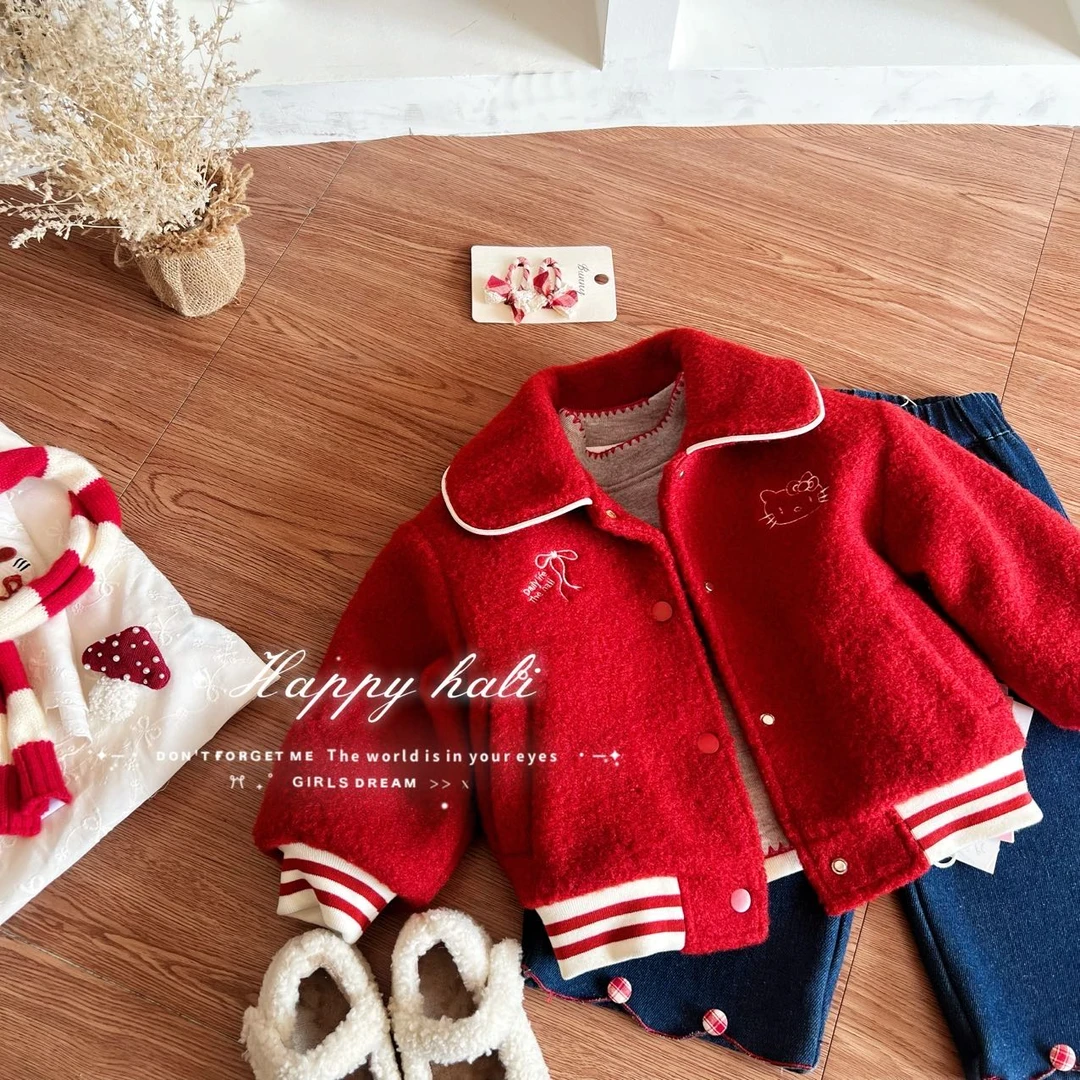 happy hali25 .女童秋冬翻领毛呢夹克