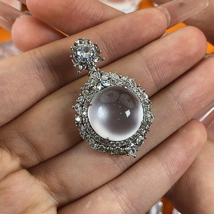 石英质玉银S925镀金镶嵌颈饰