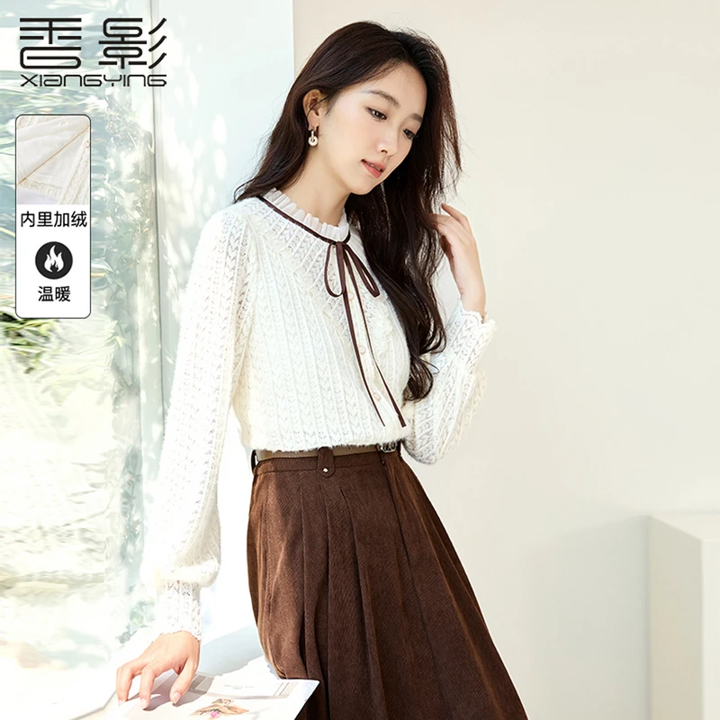 【陈大可】C844156衬衫 香影重工蕾丝加绒衬衫女长袖2024秋冬新