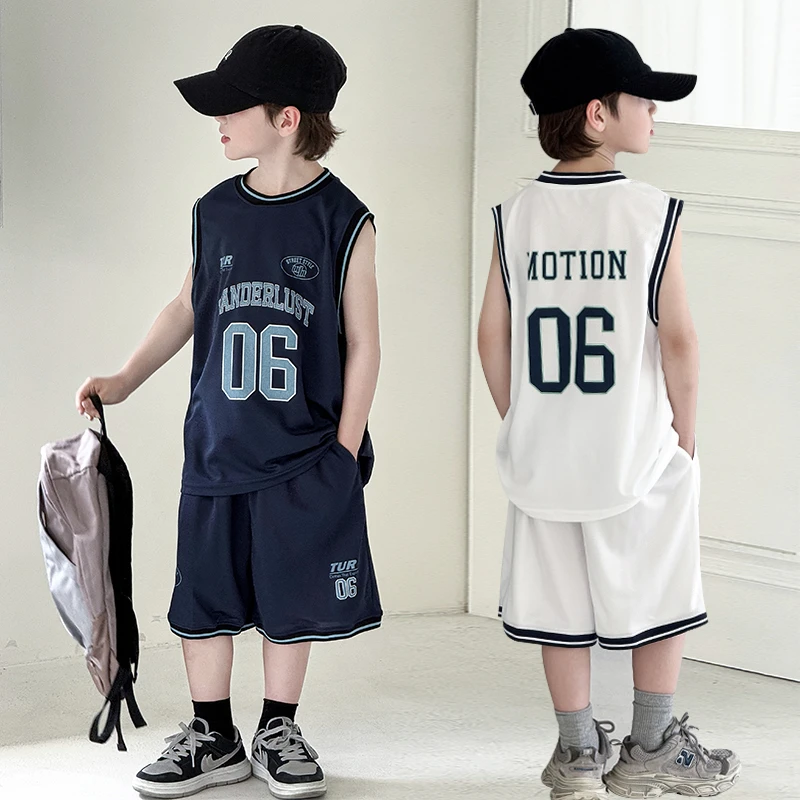 男童背心套装夏季薄款无袖儿童速干运动男孩夏装大童训练篮球服潮
