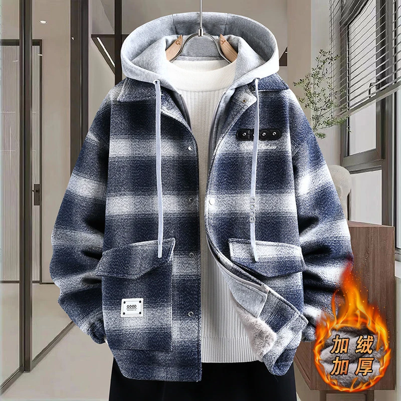 男生冬季新款加绒加厚连帽外套棉服学生青少年宽松保暖夹克棉衣