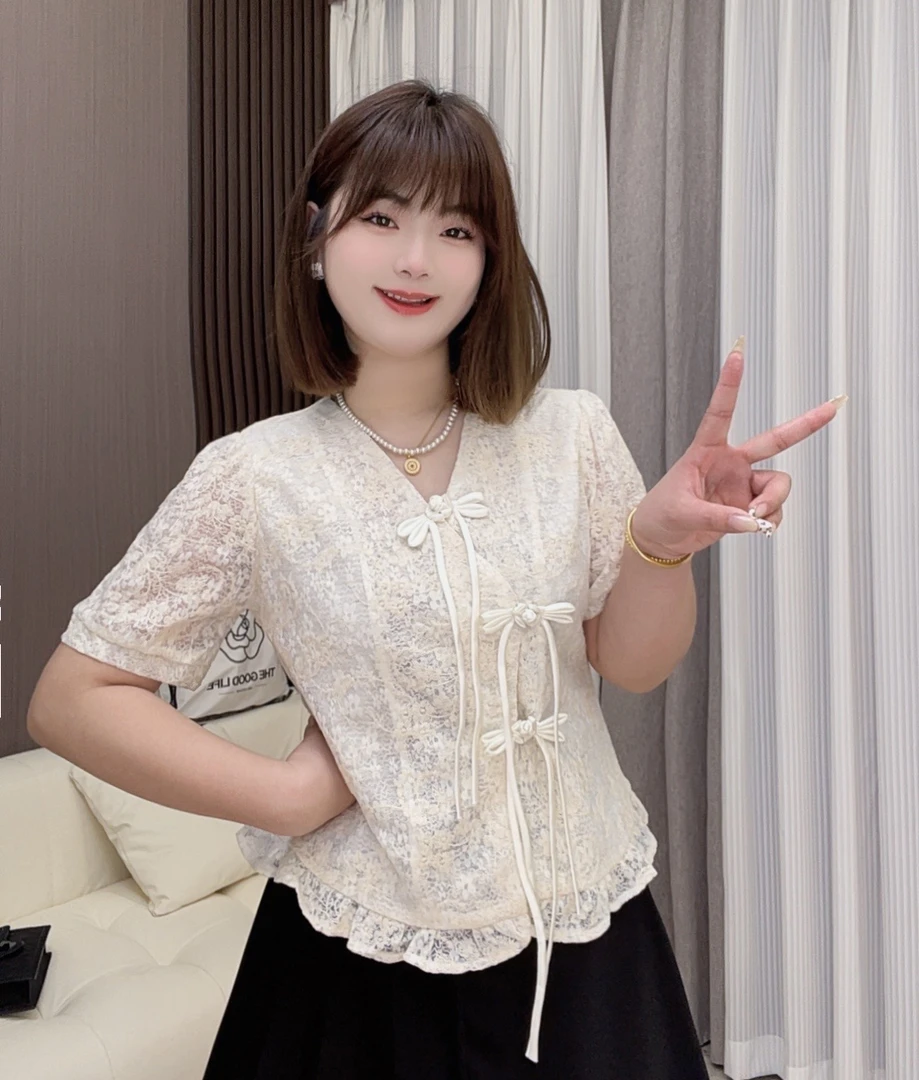 大码女装2025夏季新款新中式时尚复古显瘦遮肉气质中国风短袖上衣