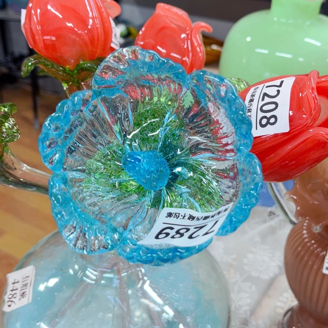 7289冰蓝樱花 家悦琉璃花瓶摆件