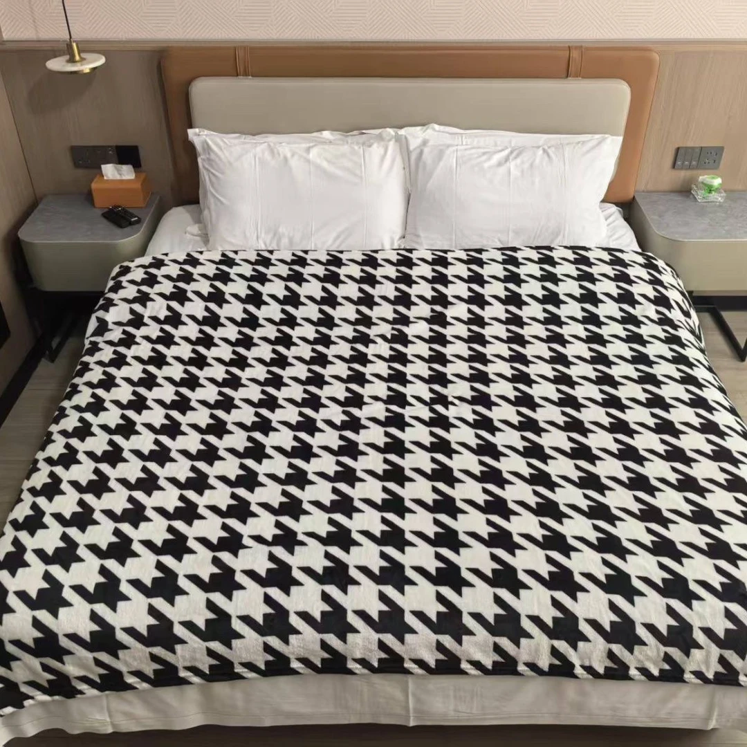 新款双层千鸟格蓝毛毯塔芙蓉休闲盖毯午休沙发空调200×230加厚