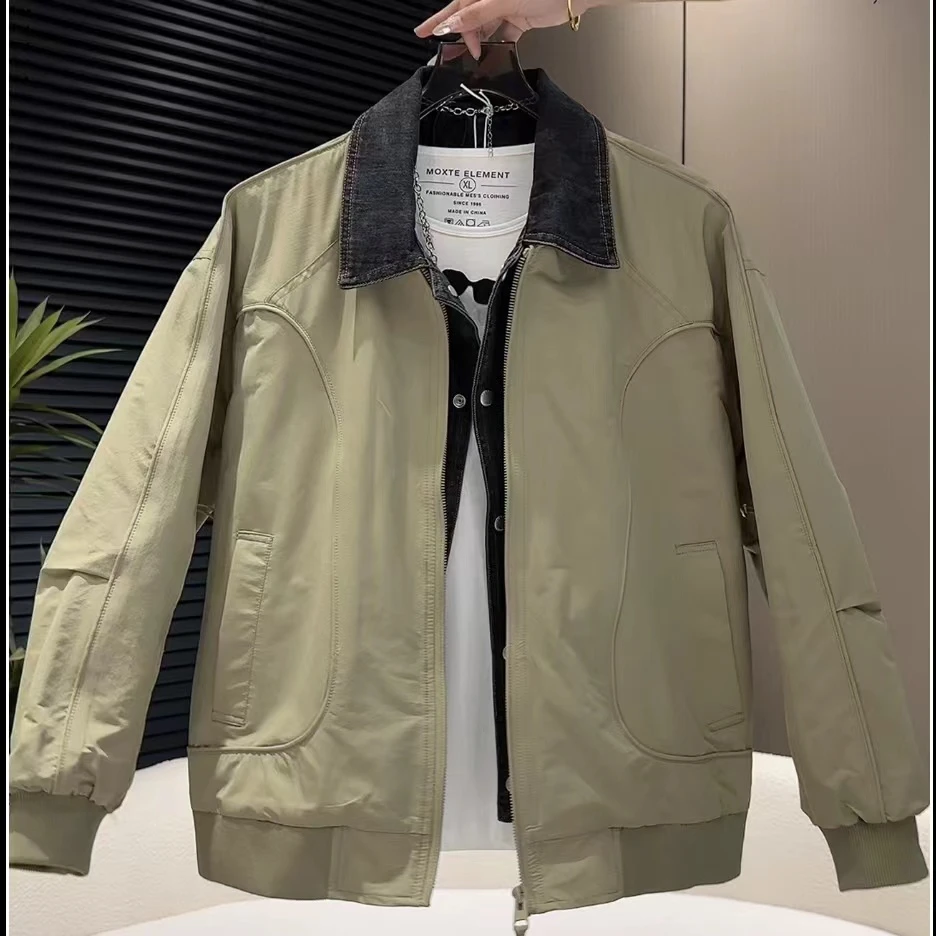 新款潮牌牛仔拼接设计百搭韩版休闲外套9879