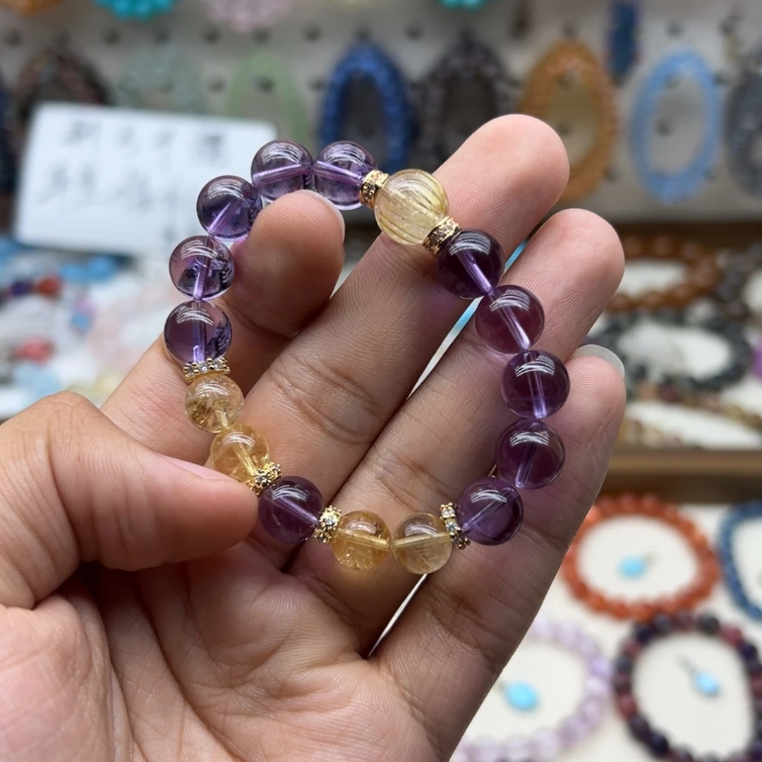 小***˂未镶嵌水晶手链紫水晶金发diy