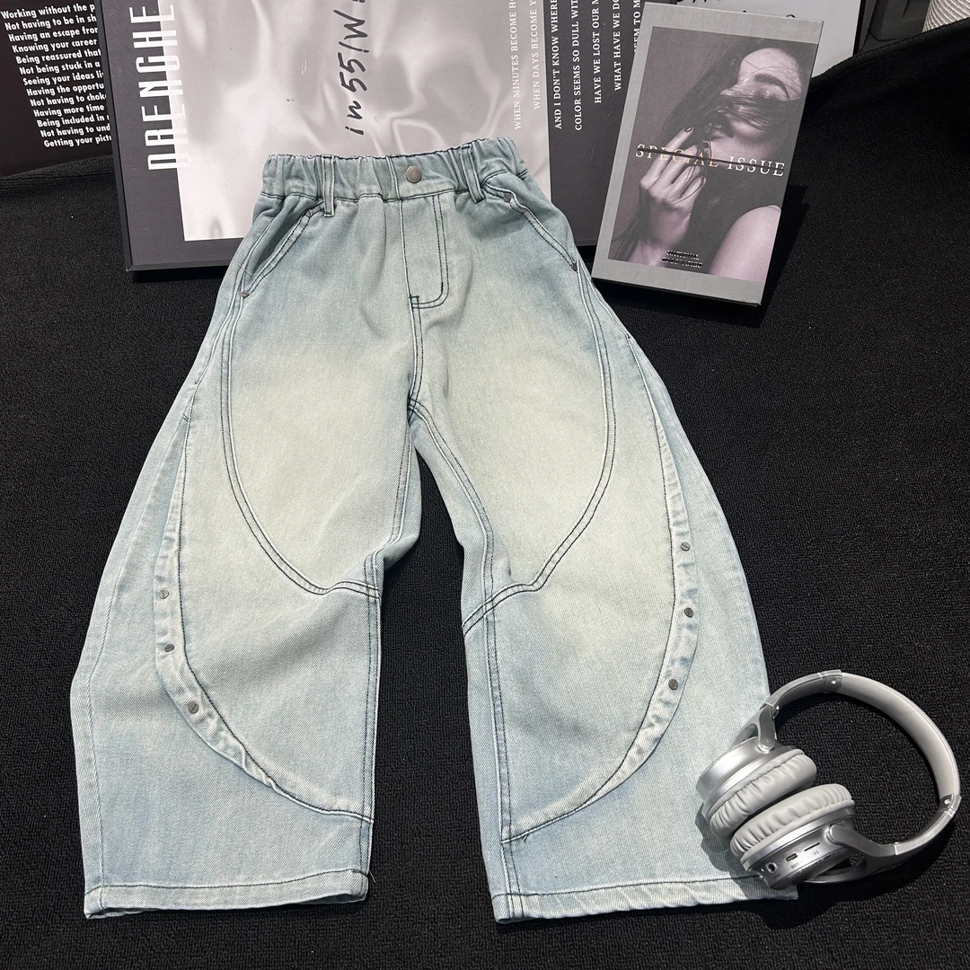【H93潮牌牛仔裤】男女童2025痞帅牛仔裤百搭宽松休闲裤子25667