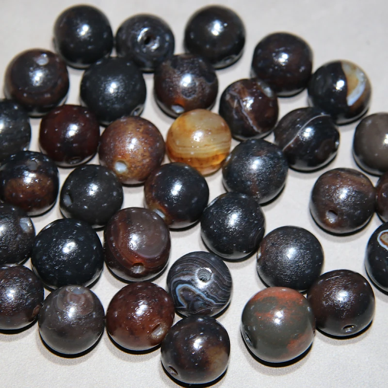 缠丝玛瑙黑色糖色咖色做旧随形圆珠 diy饰品手串主珠配珠对珠项链