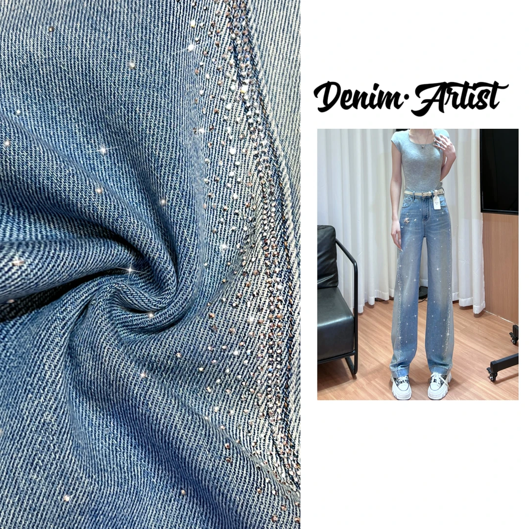 【释上SHISARIG】2025夏季新款烫钻中高腰窄版直筒拖地裤