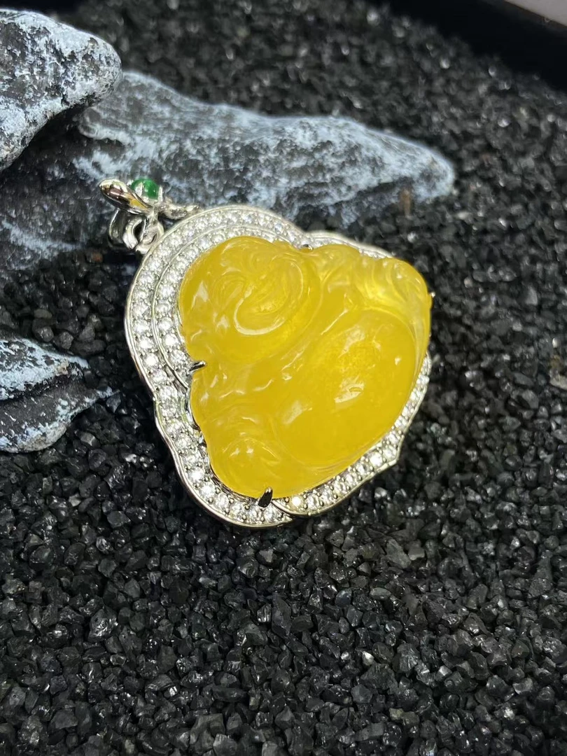 8 冰黄缅翡佛公--多样性发其一 时尚气质百搭精美鸡油黄项坠477