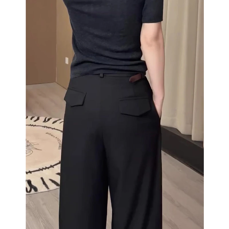 黑色通勤西装裤女2025秋季新款大码胖mm宽松显瘦直筒阔腿休闲裤