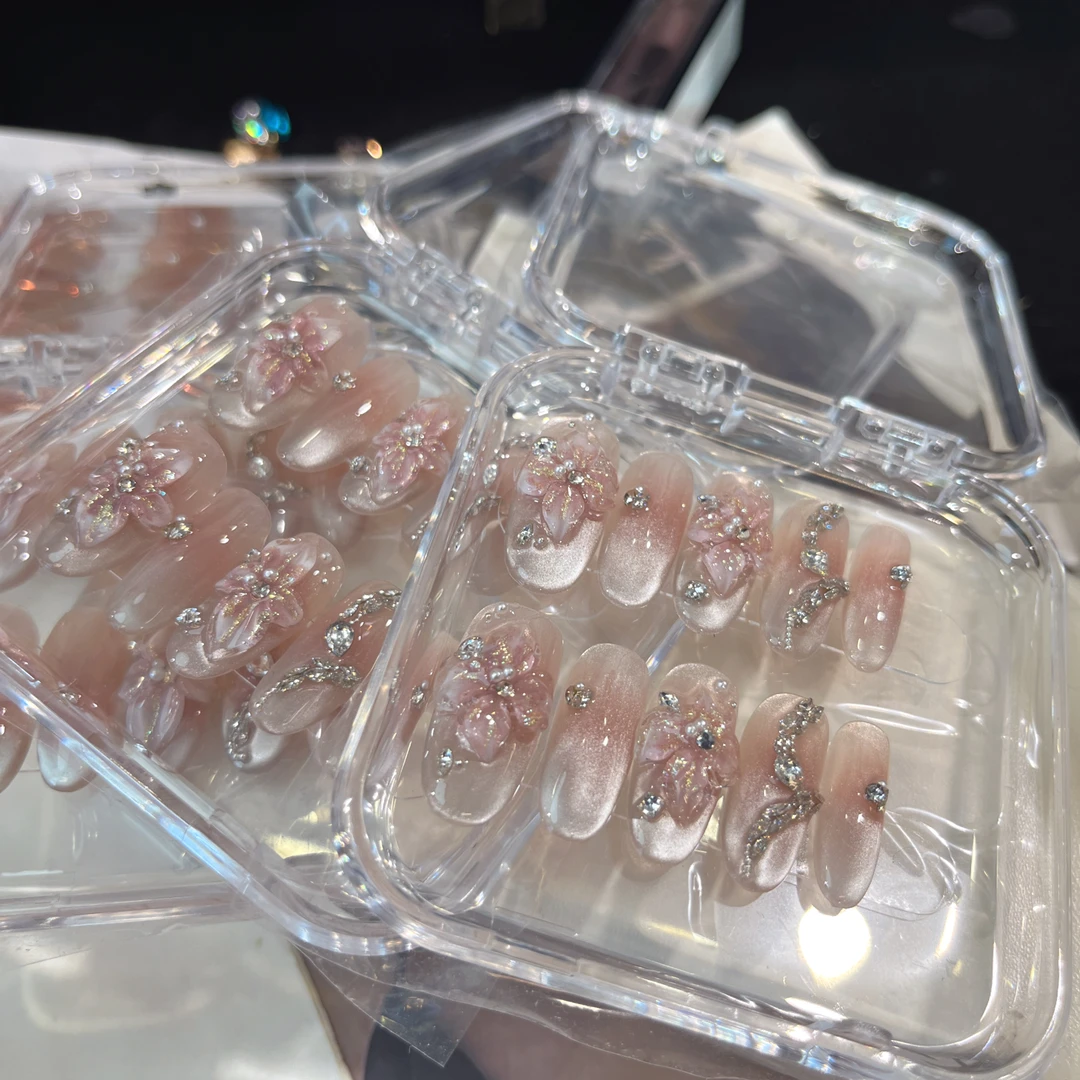 粉花小蛇-壹心纯手工穿戴甲 美甲贴片可拆卸假指甲10片装穿戴甲