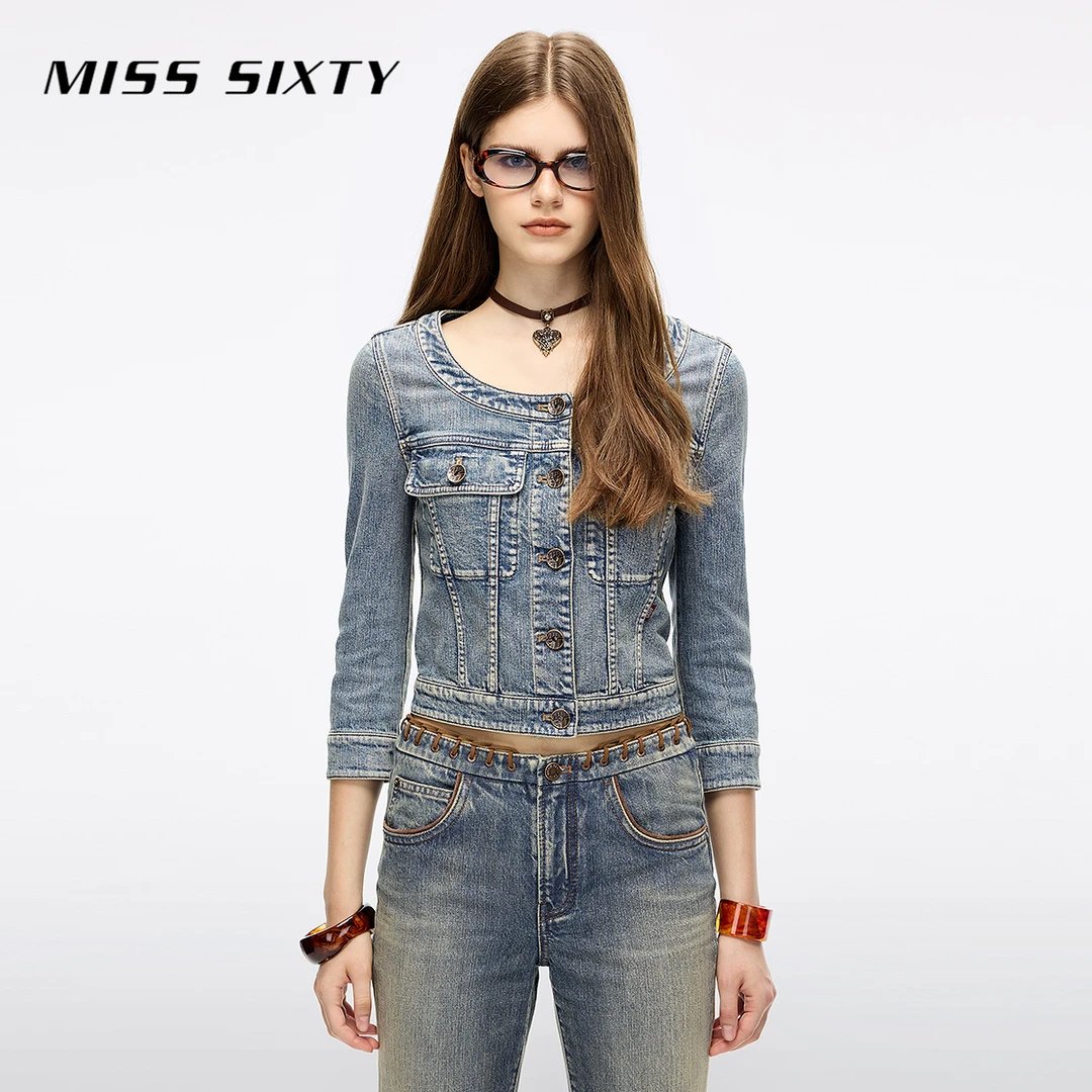 【进口牛仔面料】Miss Sixty2025秋季新款牛仔外套女U型领短款