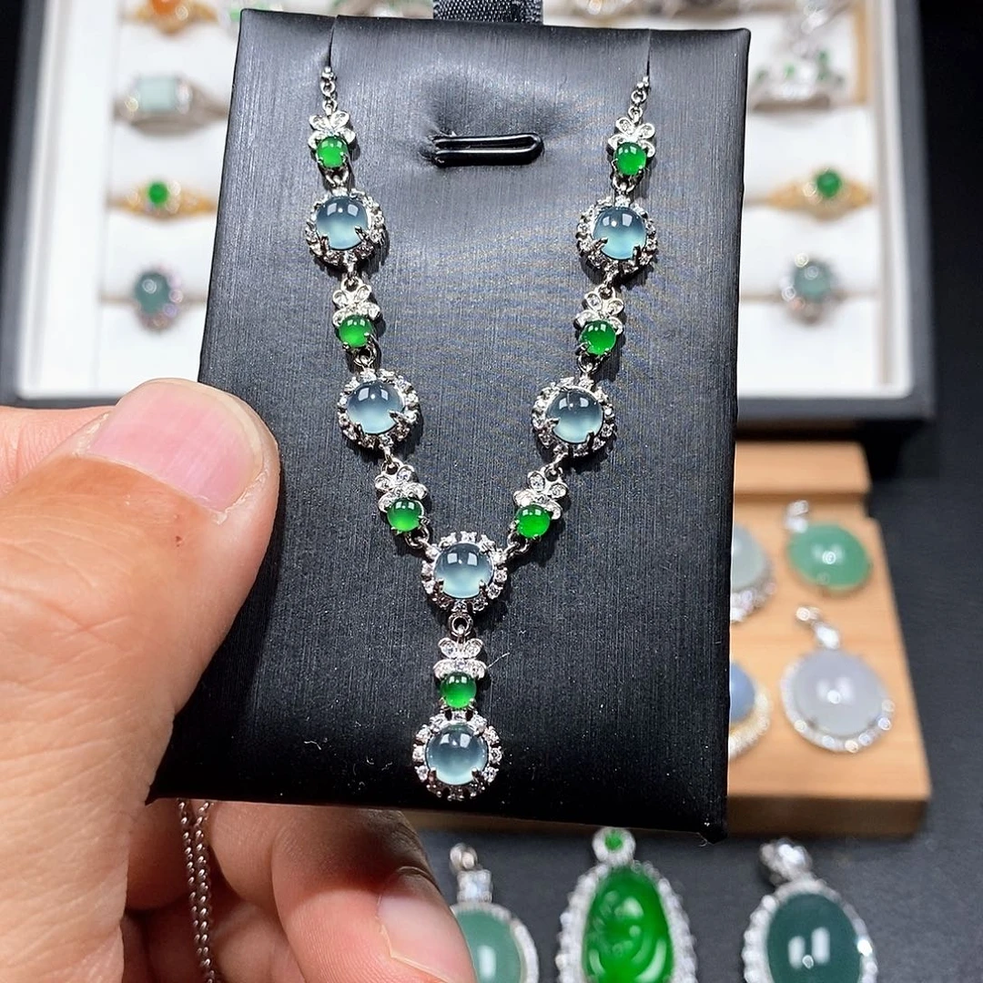 颈饰银S925镶嵌翡翠w w