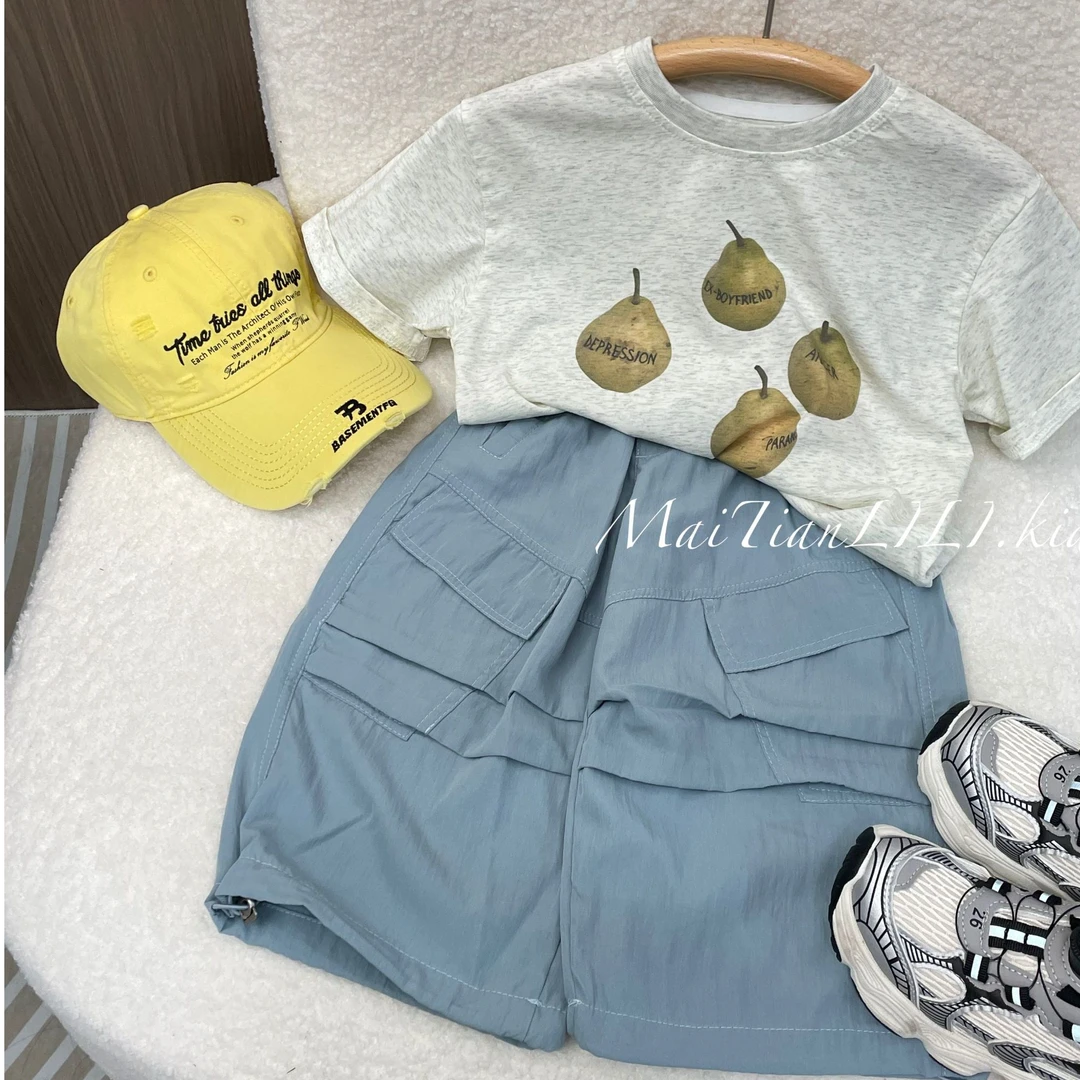 夏季儿童韩版休闲宽松褶皱弯刀裤男女中小童薄款工装百搭长裤