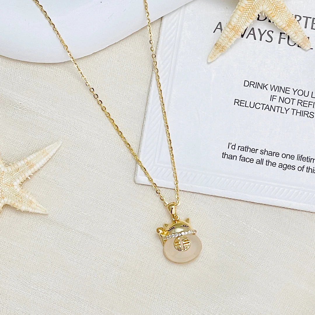 坠链均925银莫桑石 【招财猫项链】满锆微镶纯银清新精致百搭爆款