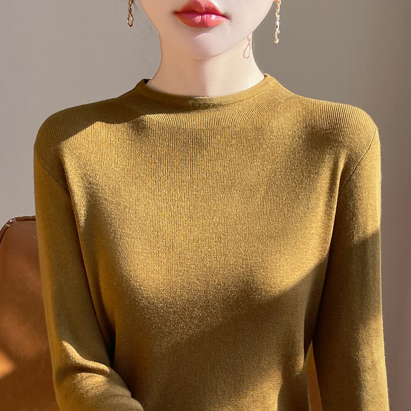 超细水溶半高领打底衫女百搭修身软糯套头羊毛衫洋气内搭纯色毛衣