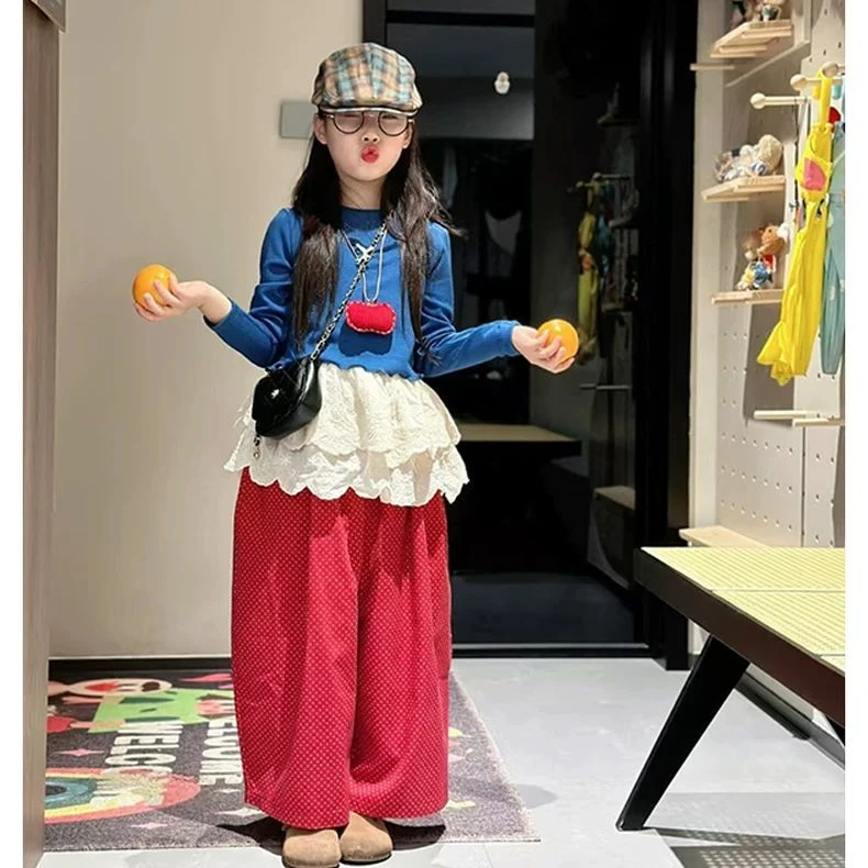 韩系穿搭女童春装2025新款套装时髦洋气宝宝时髦长袖T恤红色裤子