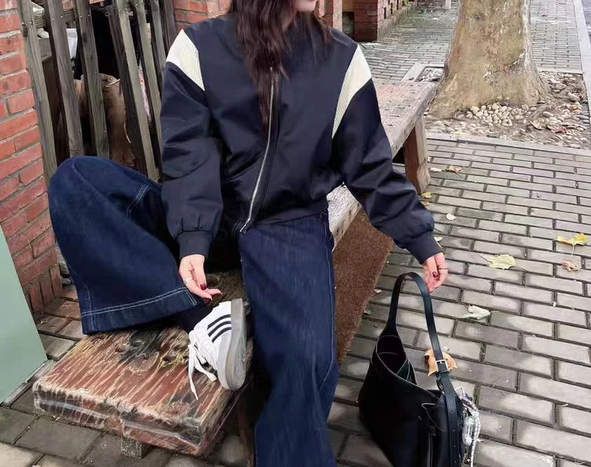 203-DQ藏蓝色撞色棒球服外套  （80-135）